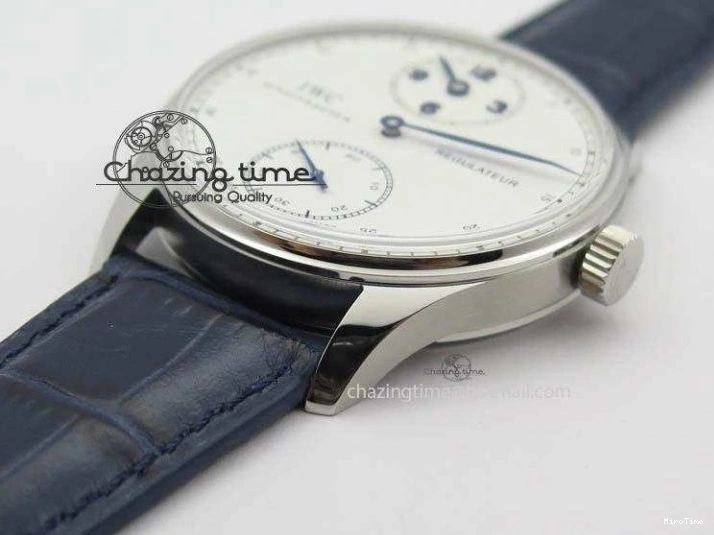 MIROTIME 0421 Portuguese IW5444 SS White Dial Blue Numbers On Blue Leather Strap A Modern 7258